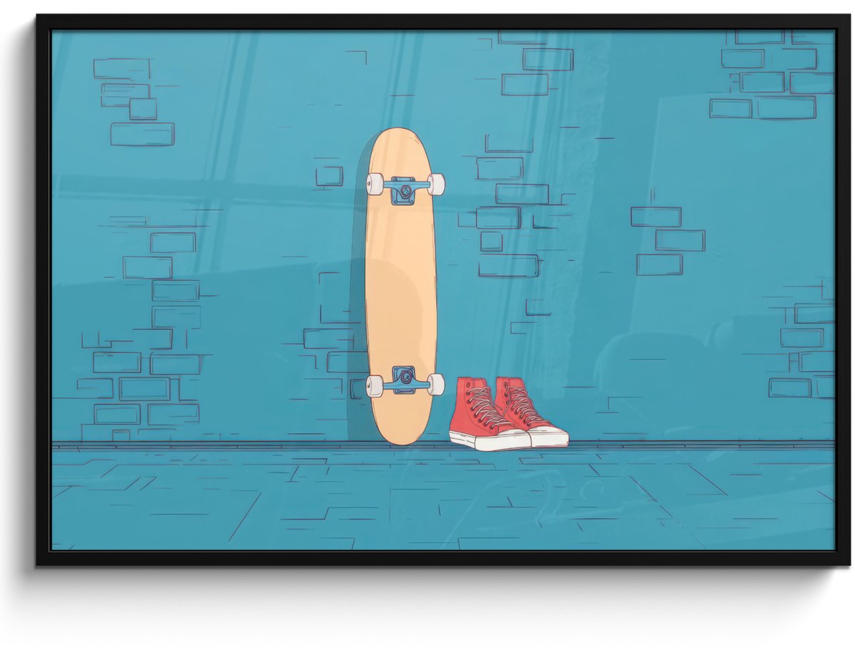 FrameYourWall Poster in lijst - Fotolijst 120x80 cm - Posters - Skateboard - Gympen - Rood - Minimalistisch - Posterlijst zwart - Decoratie - Wanddecoratie woonkamer - Muurdecoratie slaapkamer - Kerstversiering - Kerstdecoratie voor binnen - Kerstmis