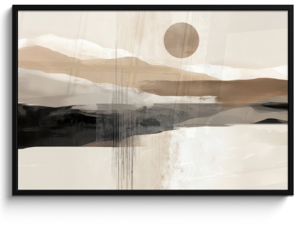 FrameYourWall Poster in lijst - Fotolijst 120x80 cm - Posters - Minimalistisch - Landschap - Dimensie - Posterlijst zwart - Decoratie - Wanddecoratie woonkamer - Muurdecoratie slaapkamer Landschap - Zon - Abstract