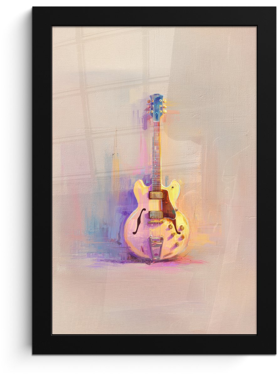 FrameYourWall Poster in lijst - Fotolijst 20x30 cm - Posters - Gitaar - Pastel - Schilderachtig - Posterlijst zwart - Decoratie - Wanddecoratie woonkamer - Muurdecoratie slaapkamer