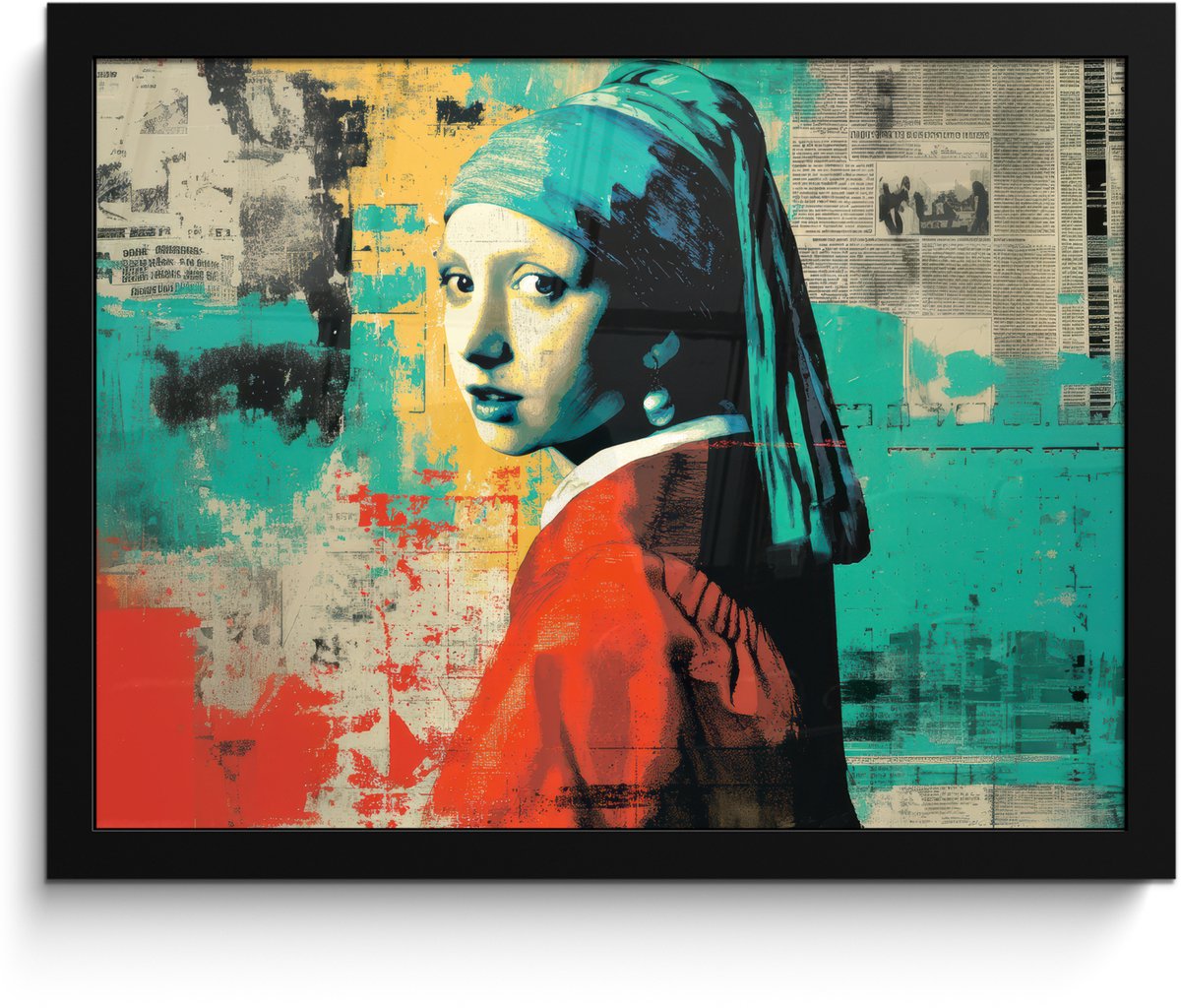 FrameYourWall Poster in lijst - Fotolijst 40x30 cm - Posters - Klassiek - Pareloorbel - Streetartstijl - Kleurrijk - Posterlijst zwart - Decoratie - Wanddecoratie woonkamer - Muurdecoratie slaapkamer Vrouw - Klassiek - Pareloorbel