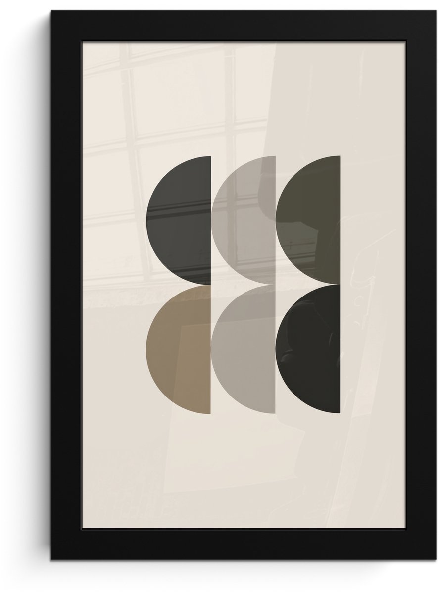 FrameYourWall Poster in lijst - Fotolijst 20x30 cm - Posters - Halve cirkels - Aardetinten - Grafisch - Posterlijst zwart - Decoratie - Wanddecoratie woonkamer - Muurdecoratie slaapkamer Aardetinten - Halve cirkels