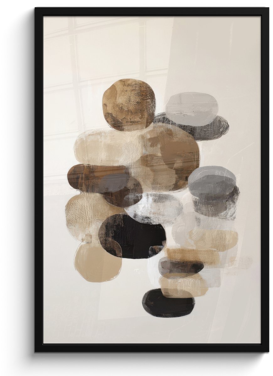 FrameYourWall Poster in lijst - Fotolijst 60x90 cm - Posters - Ovaal - Kleurvlakken - Penseelstreken - Posterlijst zwart - Decoratie - Wanddecoratie woonkamer - Muurdecoratie slaapkamer