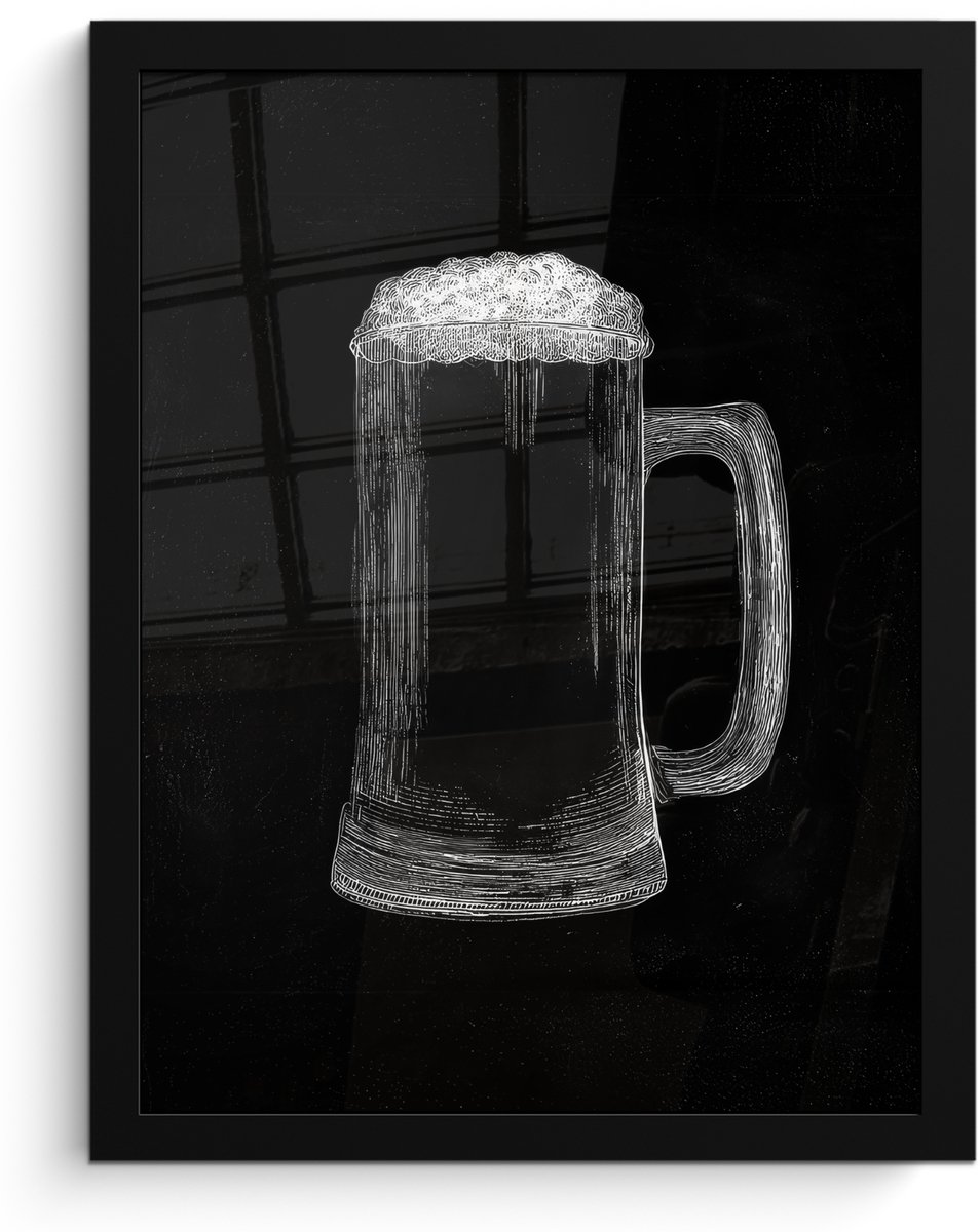 FrameYourWall Poster in lijst - Fotolijst 30x40 cm - Posters - Bierpul - Schuim - Krijttekening - Posterlijst zwart - Decoratie - Wanddecoratie woonkamer - Muurdecoratie slaapkamer