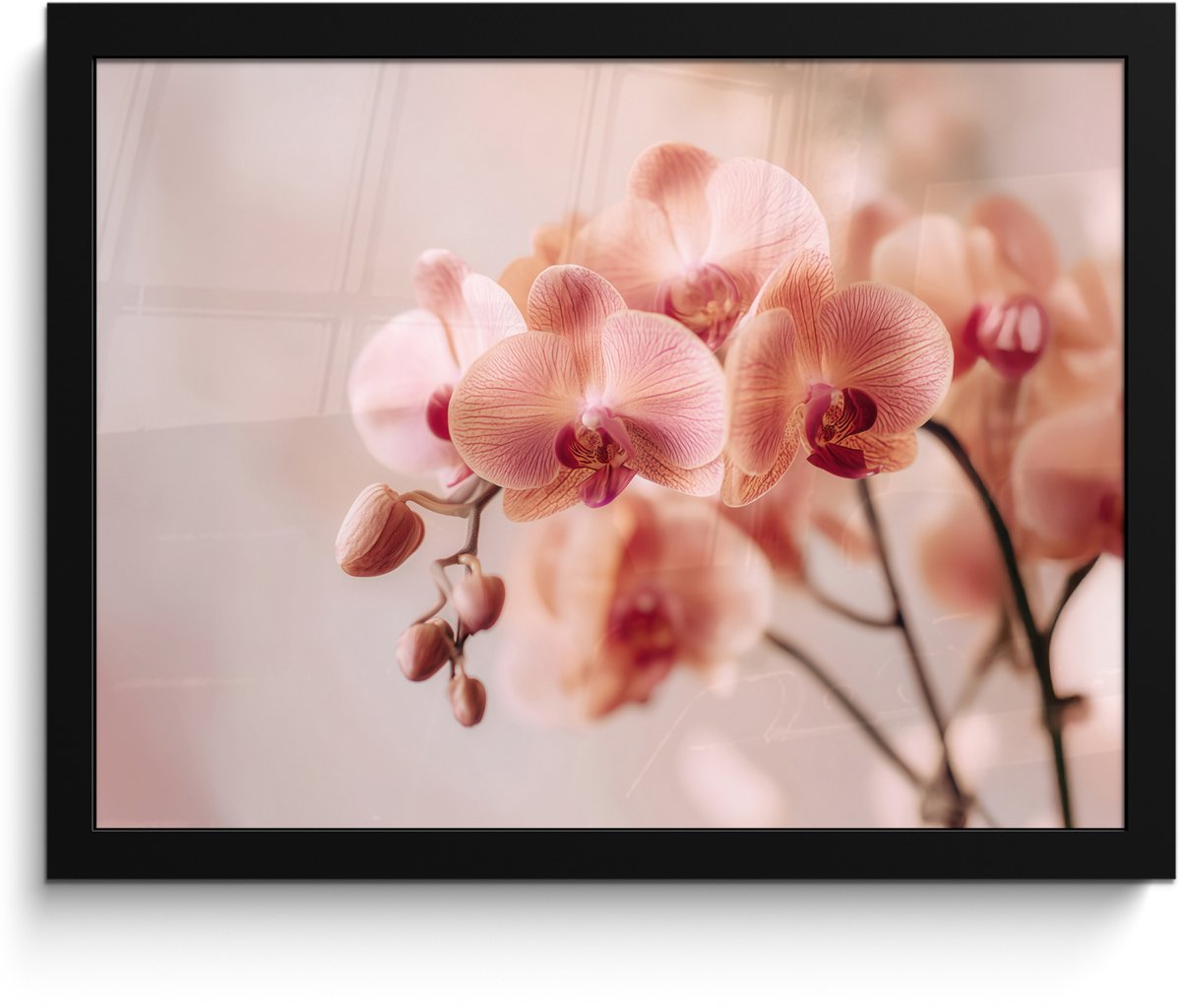 FrameYourWall Poster in lijst - Fotolijst 40x30 cm - Posters - Orchidee - Bloemen - Roze - Bloemblaadjes - Posterlijst zwart - Decoratie - Wanddecoratie woonkamer - Muurdecoratie slaapkamer