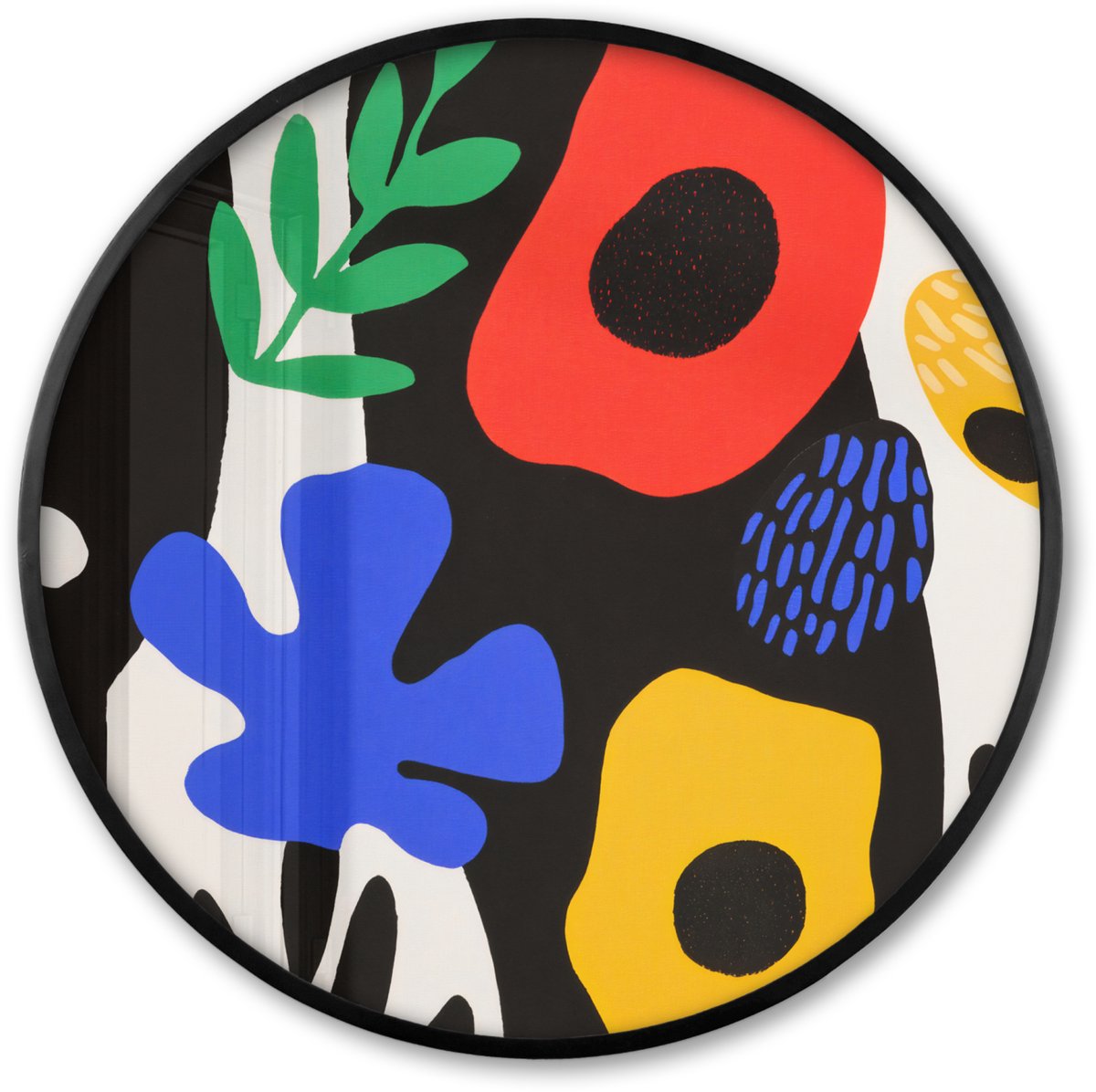 FrameYourWall Poster in lijst Rond - Fotolijst 60x60 cm - Posters - Bloemen - Bladeren - Abstract - Zwart - Ronde posterlijst zwart - Decoratie - Wanddecoratie woonkamer - Muurdecoratie slaapkamer