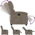 Cappuccinokleurige massagestoel met pictogrammen die de verstelbare posities en functies tonen.