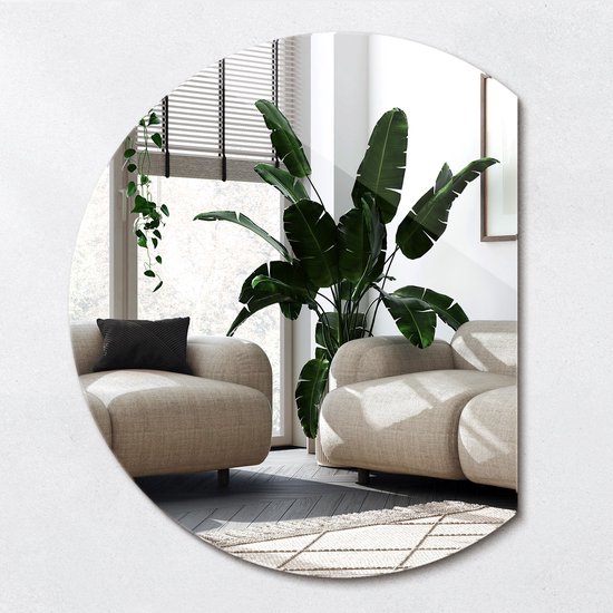 Miroir mural Wallfluent - Miroir mural semi-circulaire - 84 cm x 100 cm - Miroir mural asymétrique - Miroir rond - Miroir Design scandinave - Miroir rond - Miroir de chambre - Miroir de Luxe - Miroir semi-circulaire