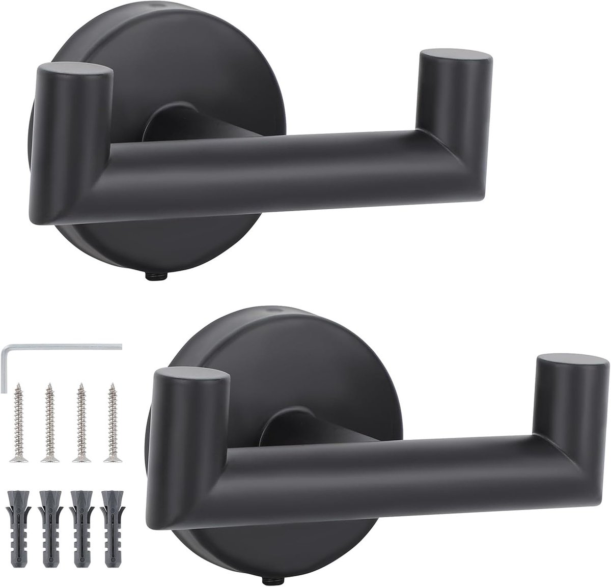 2 Stuks badkamerhaak, Wandhaak, Bad jashaak, handdoekhouder voor aan de muur, keukenhanddoekhaak met schroeven, Dubbele kleding haak van RVS staal, zwarte wandkapstok, Hand doekrek - Cyslmuk®