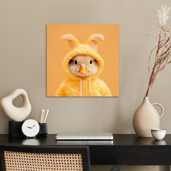 Poster 50x50 cm - Paashaas - Kostuum - Eend - Posters - Kamer decoratie - Wanddecoratie woonkamer - Muurdecoratie slaapkamer