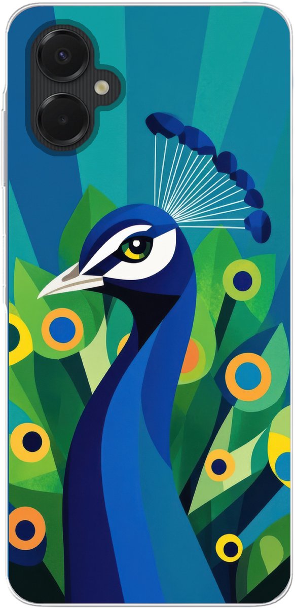Telefoonhoesje Geschikt voor Samsung Galaxy A06 5G hoesje - Pauw - Cirkels - Blauw - Siliconen Telefoonhoesje Telefoonhoesje