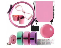 Pilates Ring - Weerstandsbanden - Pilates bal - Yoga ring set - Accessoires voor Thuisgymnastiek - Ideaal voor fitness en flexibiliteitsoefeningen - Complete Lichaamsverstevigingsset-10 stuks-Roze