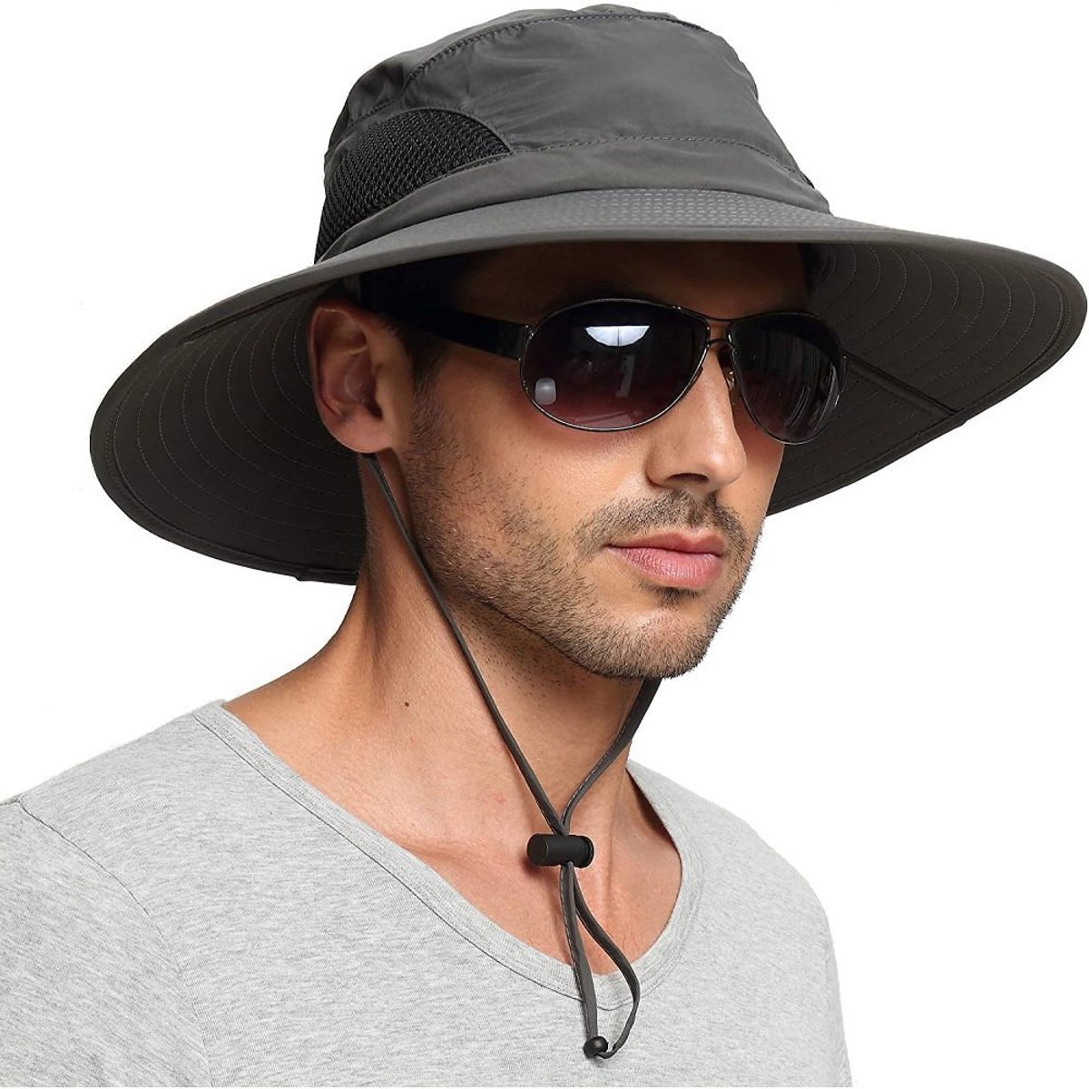 Unisex-Uv-Bescherming-Zomerhoed-Gardenhoed-Knipbaar-Zwart-Nylon-55cm