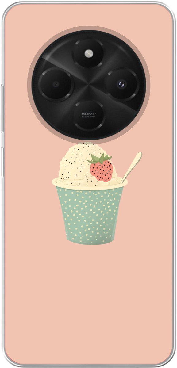 Telefoonhoesje Geschikt voor Xiaomi Geschikt voor Poco M7 hoesje - Bakje - Ijs - Aardbei - Roze - Siliconen Telefoonhoesje Telefoonhoesje