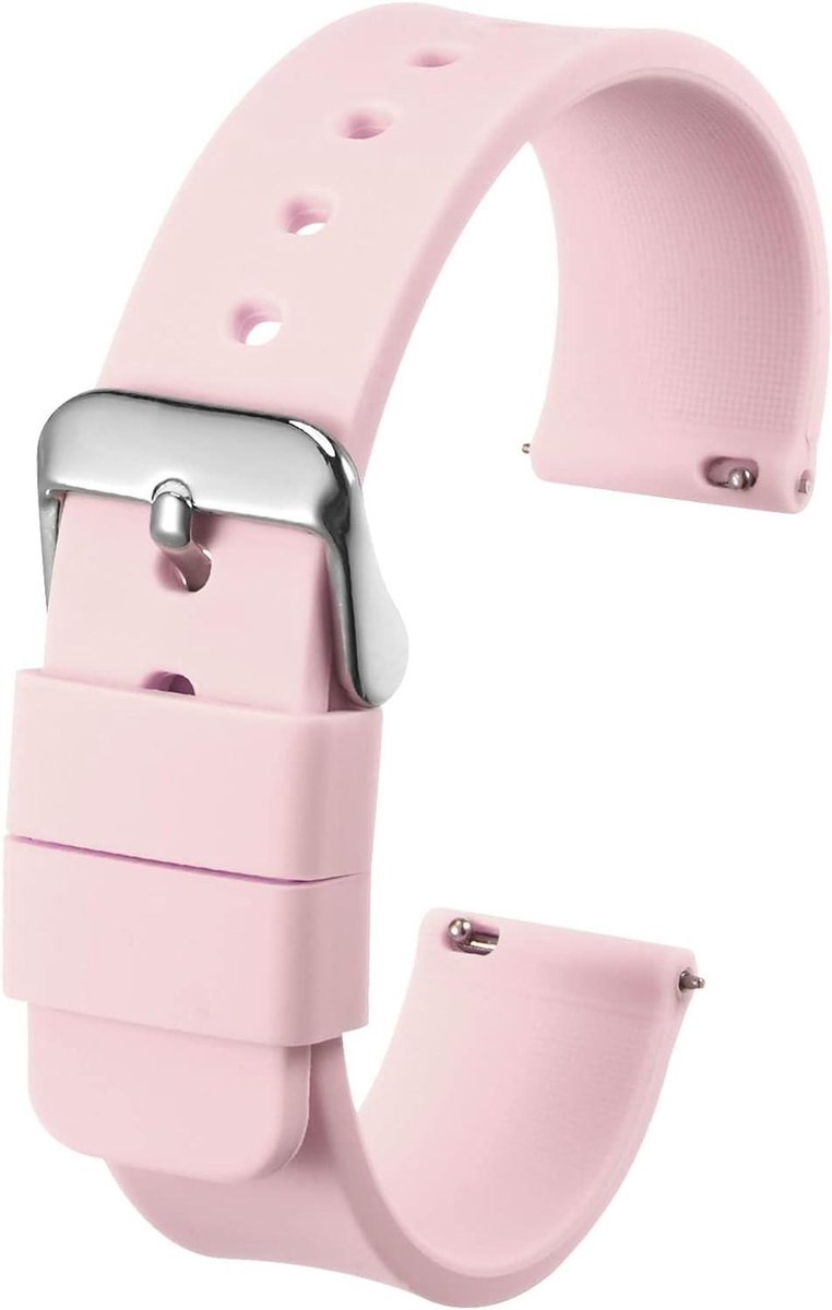Vervangende siliconen horlogeband 12mm breed met snelspanner, zachte rubberen band en roestvrijstalen gesp - roze, uniseks.