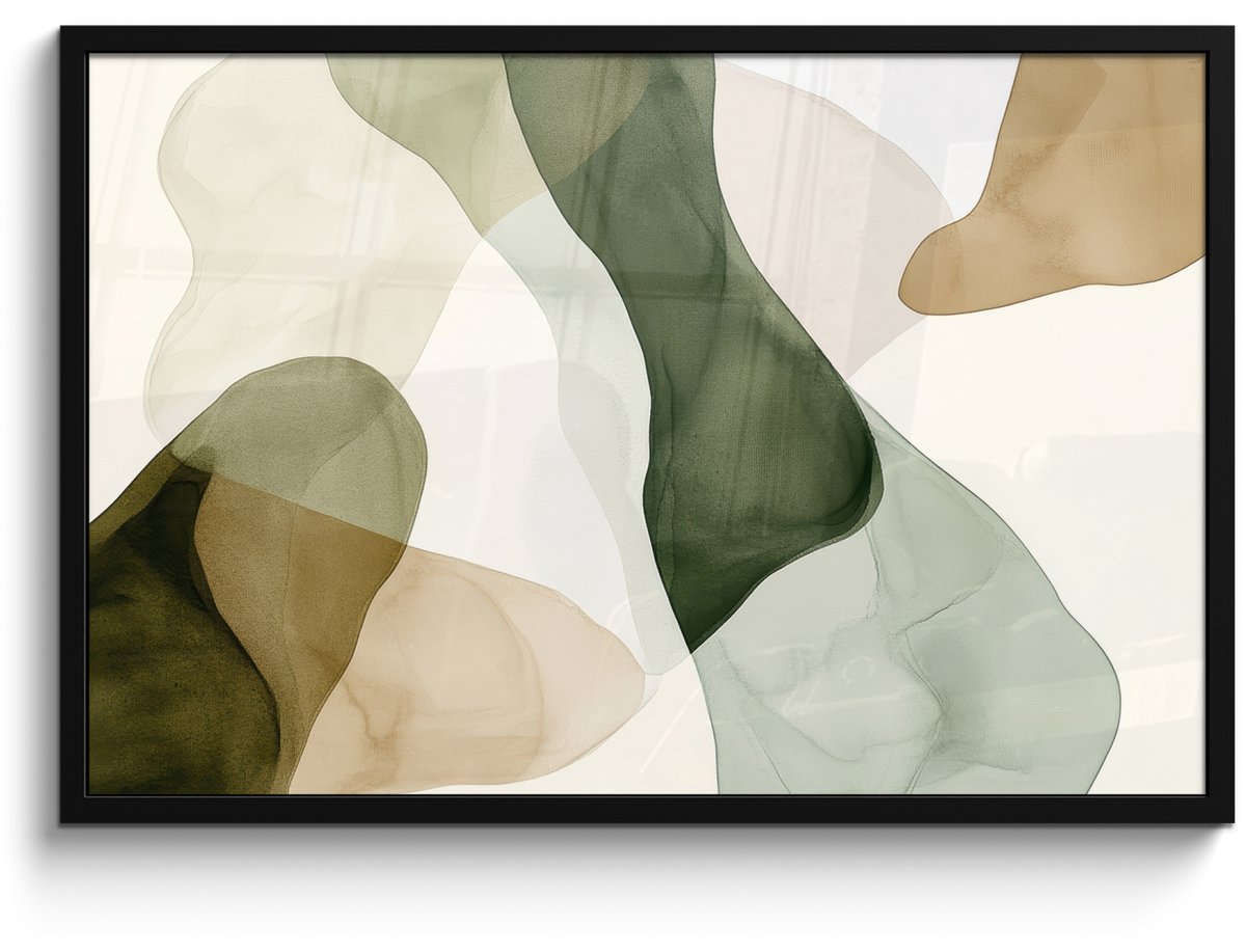 FrameYourWall Poster in lijst - Fotolijst 90x60 cm - Posters - Japandi - Abstract - Groen - Posterlijst zwart - Decoratie - Wanddecoratie woonkamer - Muurdecoratie slaapkamer