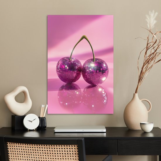 Poster 40x60 cm - Glitter - Discobol - Roze - Kersen - Posters - Wanddecoratie keuken - Muurdecoratie woonkamer - Decoratieve accessoires - Kamer muur decoratie
