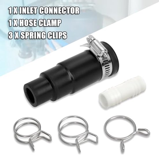Drain Hose Connector Set, 1 Inlet Connector, 1 Hose Clamp, 3 Clamps | Dishwasher Drain Hose Adapter, Compatible with Insinkerator Garbage Disposals Drain Hose Connector Set, 1 Inlet Connector, 1 Hose Clamp, 3 Clamps | Dishwasher Drain Hose Adapter, Compatible with Insinkerator Garbage Disposals