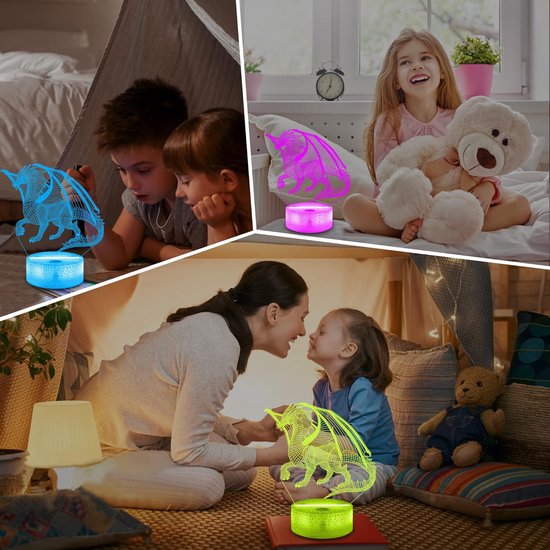 Daity 3D Draak Nachtlampje 3D Kinderillusielamp, 16 Kleuren Afstandsbediening Kleurverandering, Kinderkamerdecoratie, Kan Worden Gebruikt als Kerstmis Verjaardagscadeau voor Jongens en Meisjes van Merkloos — afbeelding 3
