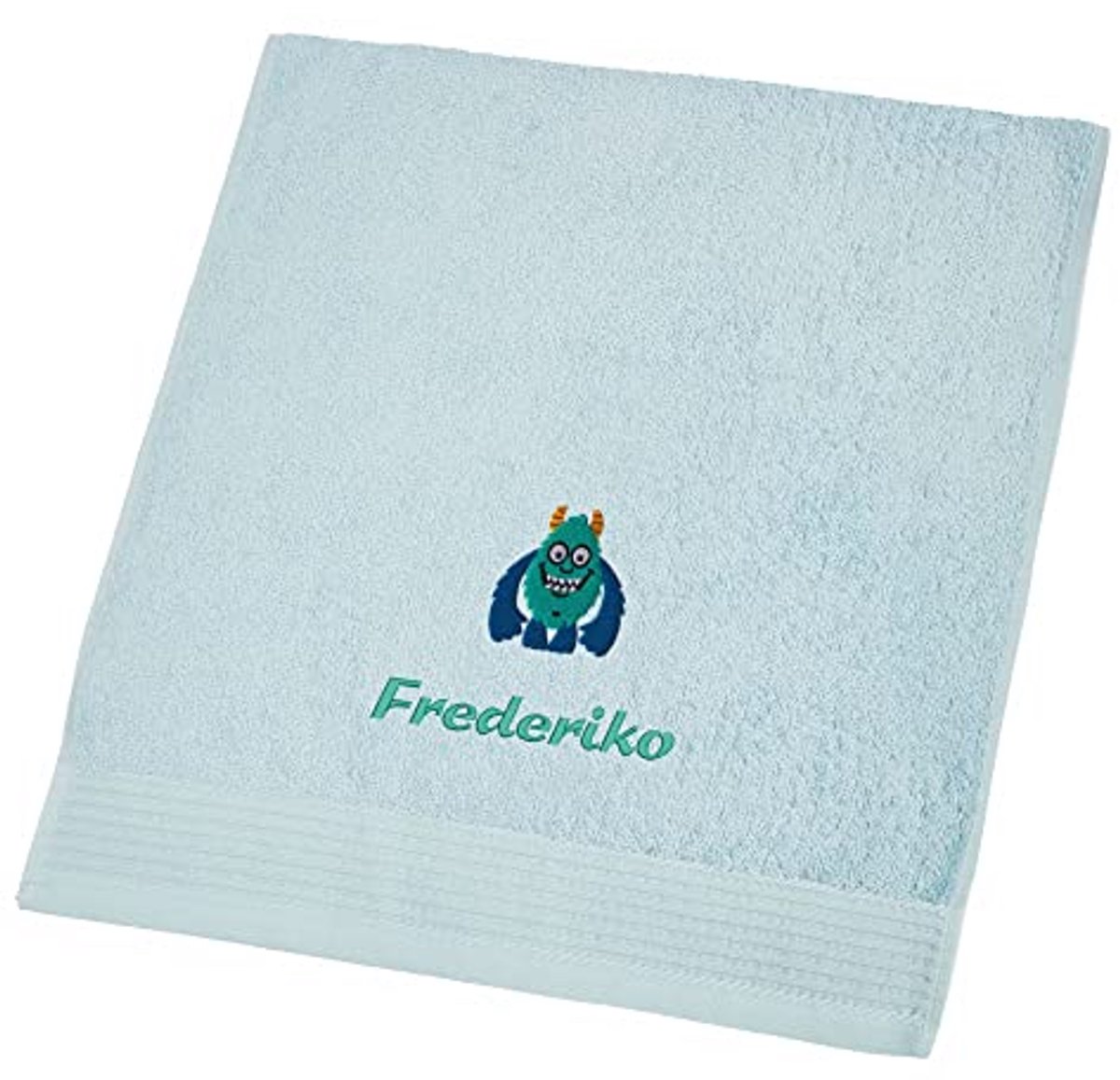 Persoonlijke handdoek geborduurd met naam en motief - 50x100 cm - lichtblauw