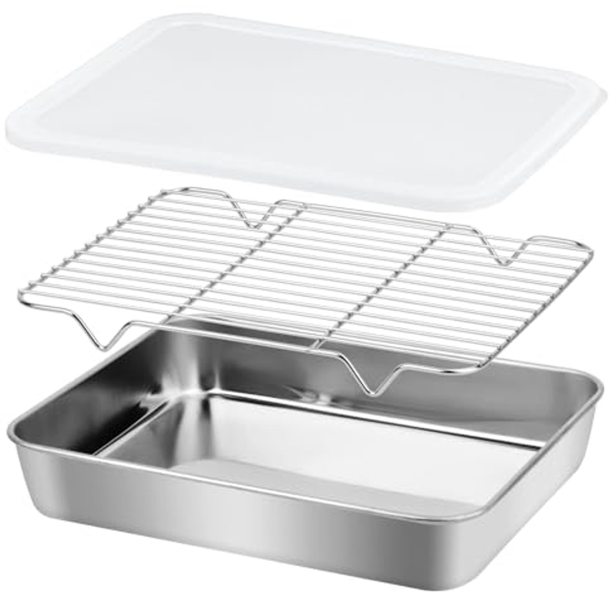 Bakplaat met Deksel en Rooster voor Oven - Roestvrij Staal - 26x20x5 cm