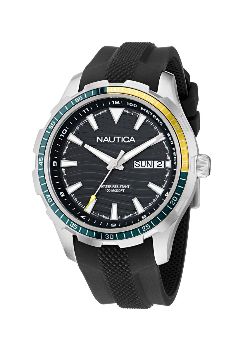 Nautica Nst Everyday Quartz Analoog Horloge Zwart Material 100% Roestvrij Staal 100% Siliconaarmband 44 mm NAPNSF512