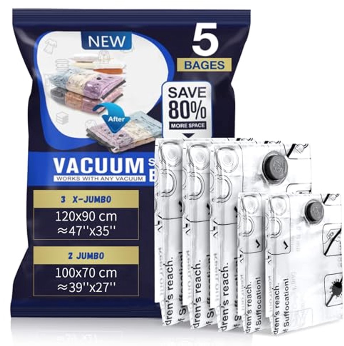 Vacuümzakken voor kleding en beddengoed - 5-pack ruimtebesparende opslagzakken
