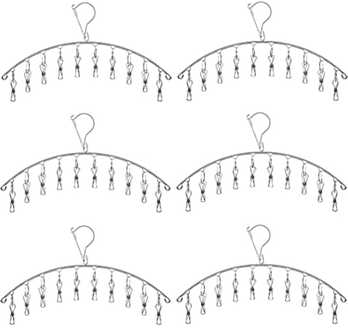 6-Pack Roestvrij Stalen Hanger Rack voor Ondergoed en Sokken met 10 Pinnen