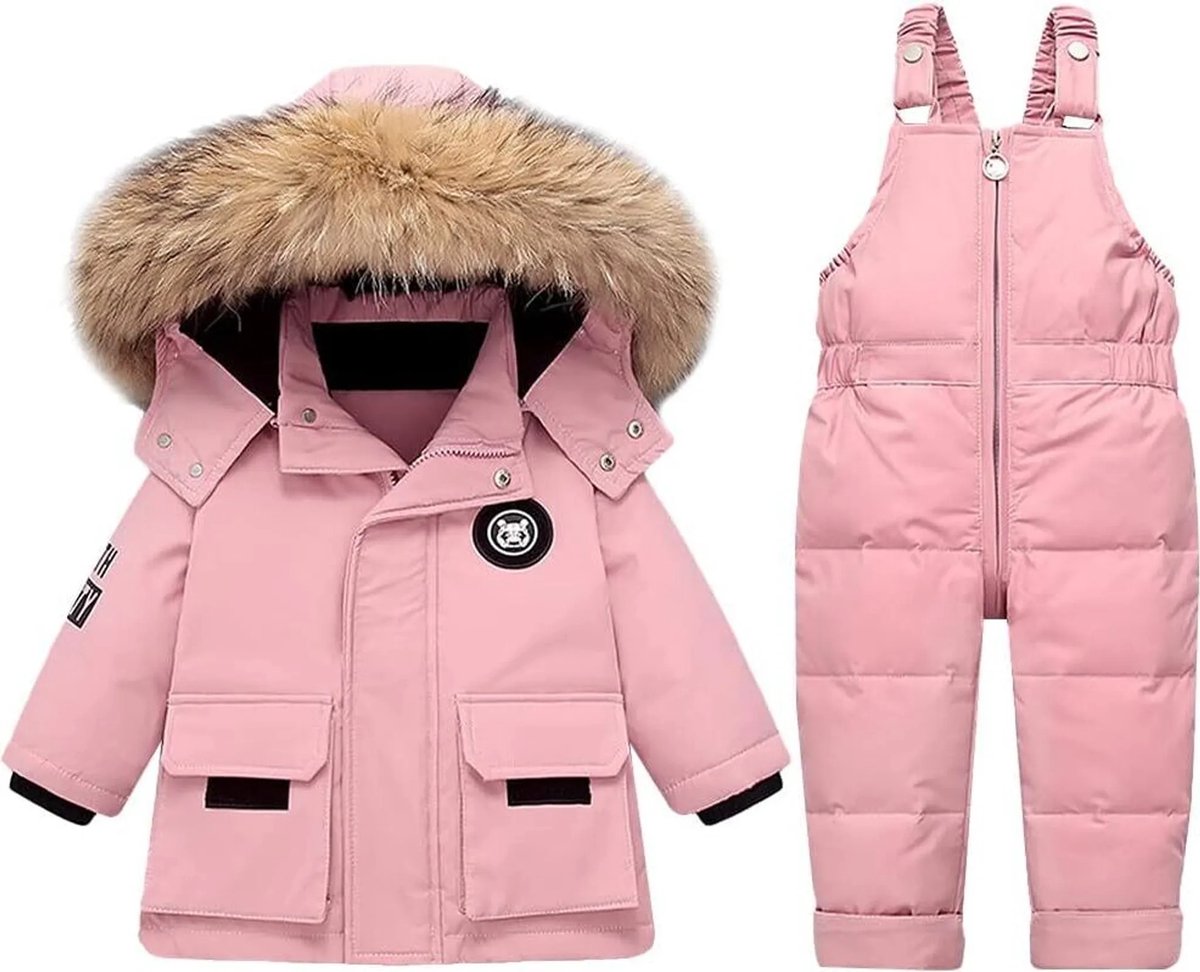 Kraftverdia® - skipak - skipak baby - winterpak voor baby - ski-donsjack pak - winddicht - warm - Tops en broeken 2STUKS - Geschikt voor jongens en meisjes Sneeuwpak - Roze - maat 100