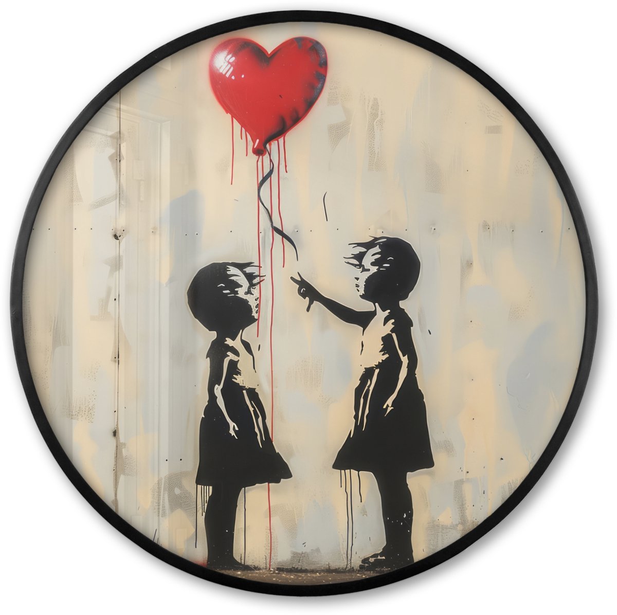 FrameYourWall Poster in lijst Rond - Fotolijst 60x60 cm - Posters - Street art - Banksy - Ballon - Graffiti - Hart - Ronde posterlijst zwart - Decoratie - Wanddecoratie woonkamer - Muurdecoratie slaapkamer Kinderen - Balon
