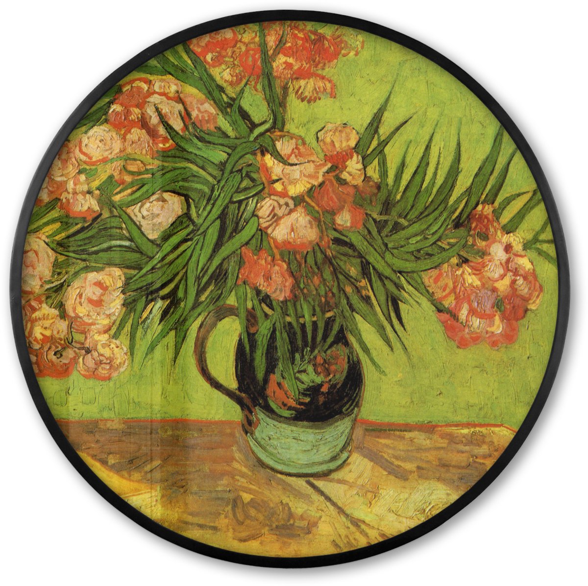 FrameYourWall Poster in lijst Rond - Fotolijst 60x60 cm - Posters - Stilleven vaas met oleanders en boeken - Vincent van Gogh - Ronde posterlijst zwart - Decoratie - Wanddecoratie woonkamer - Muurdecoratie slaapkamer Multicolor