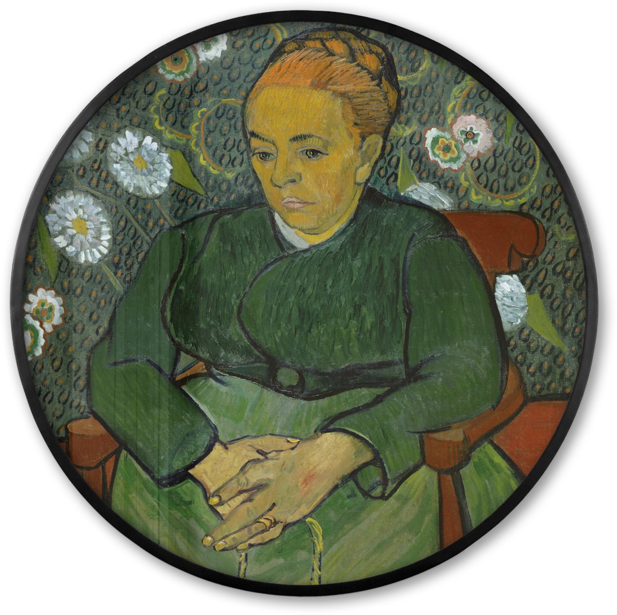 FrameYourWall Poster in lijst Rond - Fotolijst 80x80 cm - Posters - La berceuse (portret van Madame Roulin) - Vincent van Gogh - Ronde posterlijst zwart - Decoratie - Wanddecoratie woonkamer - Muurdecoratie slaapkamer Multicolor