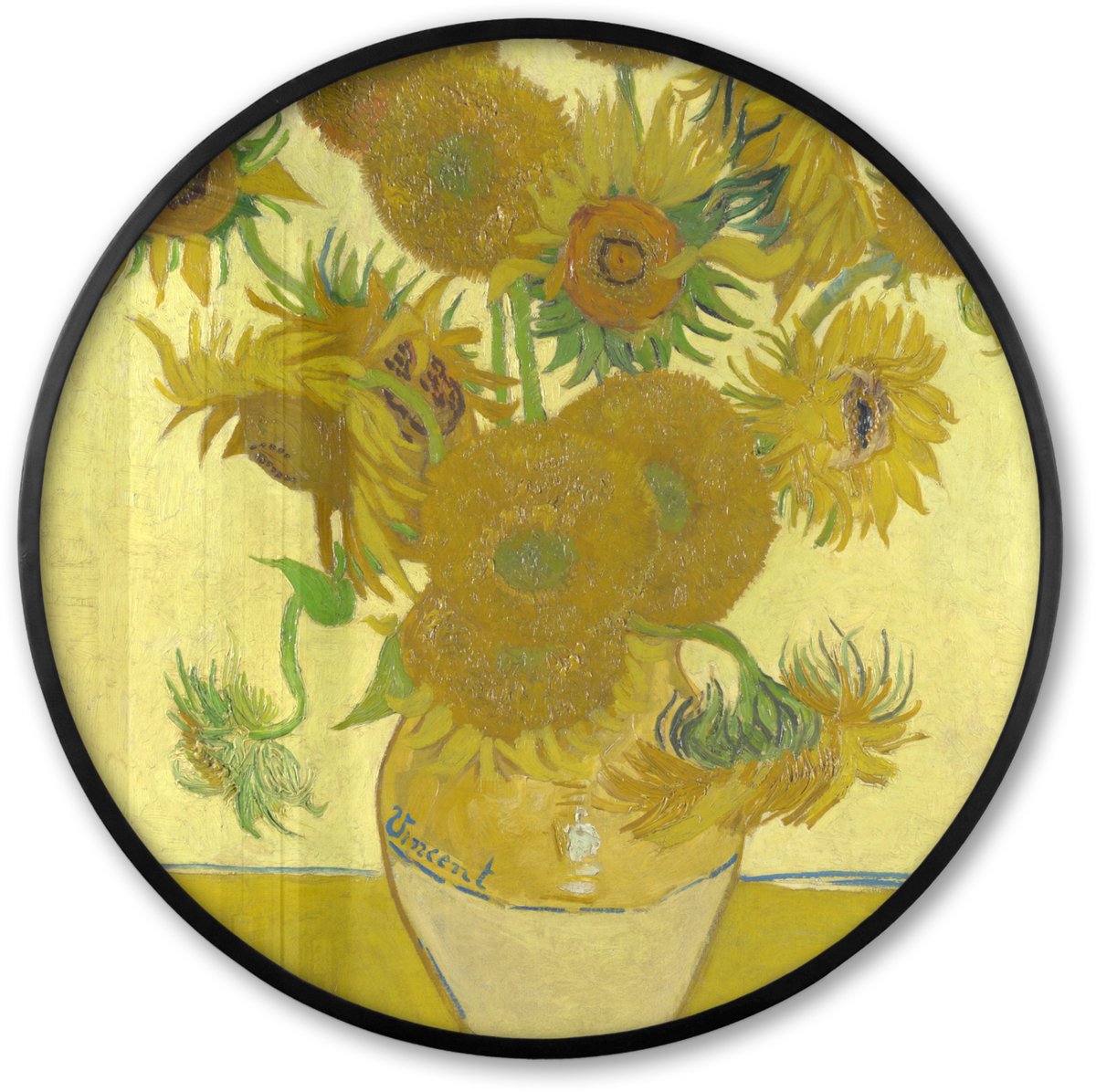 FrameYourWall Poster in lijst Rond - Fotolijst 60x60 cm - Posters - Zonnebloemen - Vincent van Gogh - Ronde posterlijst zwart - Decoratie - Wanddecoratie woonkamer - Muurdecoratie slaapkamer Multicolor