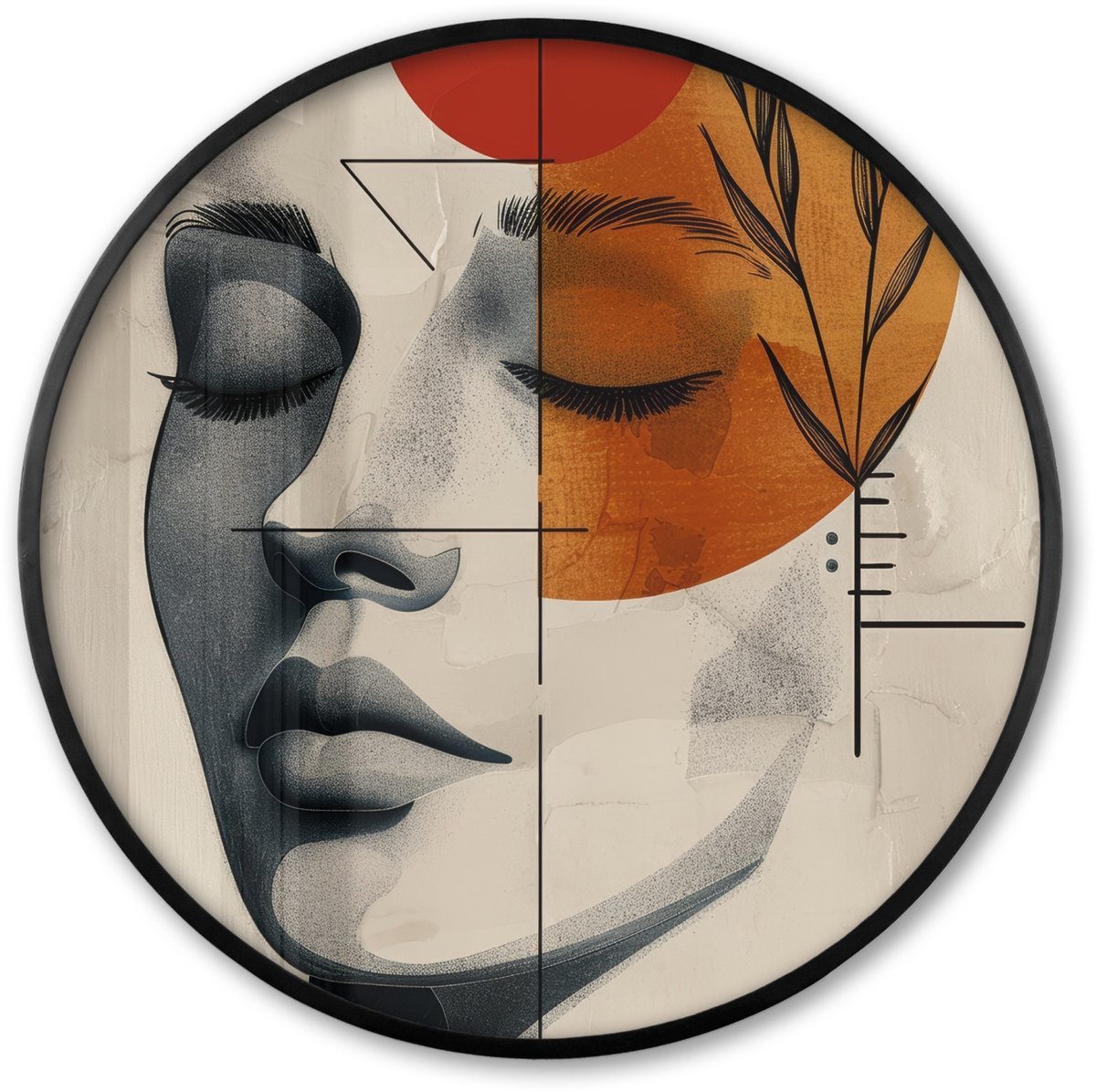 FrameYourWall Poster in lijst Rond - Fotolijst 60x60 cm - Posters - Gezicht - Cirkels - Kunst - Modern - Ronde posterlijst zwart - Decoratie - Wanddecoratie woonkamer - Muurdecoratie slaapkamer