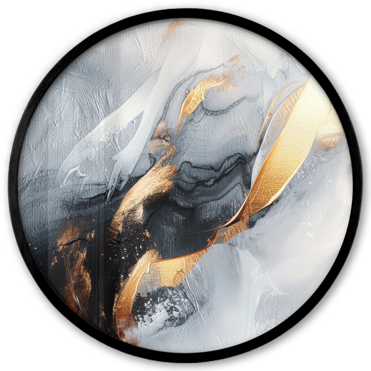 FrameYourWall Poster in lijst Rond - Fotolijst 40x40 cm - Posters - Abstract - Goud - Verf - Aesthetic - Art - Ronde posterlijst zwart - Decoratie - Wanddecoratie woonkamer - Muurdecoratie slaapkamer