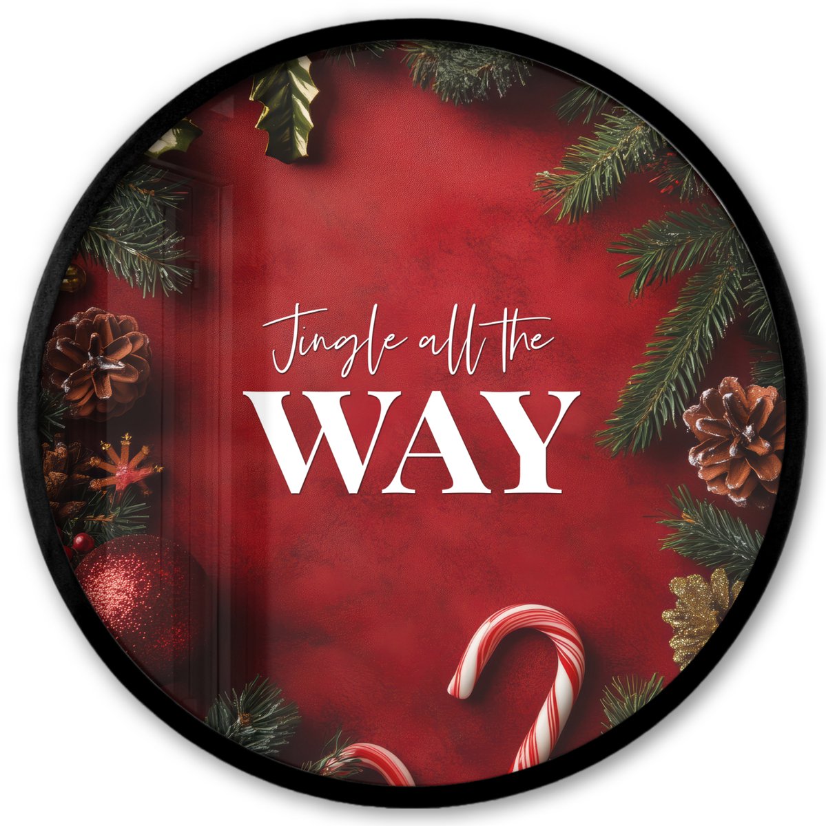 FrameYourWall Poster in lijst Rond - Fotolijst 40x40 cm - Posters - Kerst - Quote - Rood - Kerstballen - Ronde posterlijst zwart - Decoratie - Wanddecoratie woonkamer - Kerstdecoratie voor binnen - Kerstversiering - Kerstmis versiering in huis - Kerstaccessoires Tekst - Kerstballen