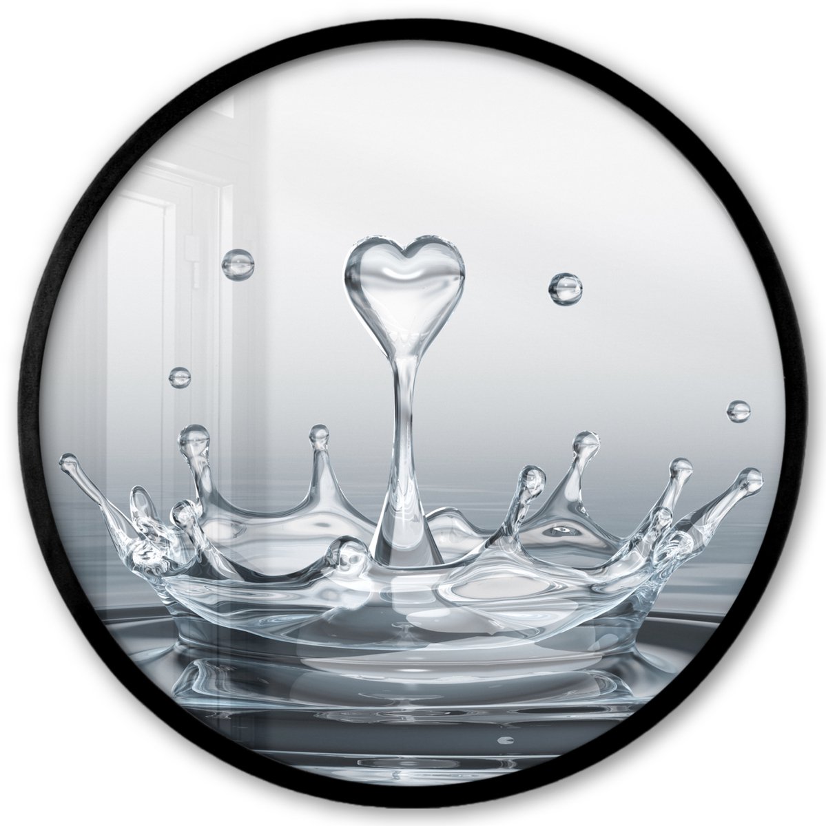 FrameYourWall Poster in lijst Rond - Fotolijst 40x40 cm - Posters - Abstract - Modern - Water - Hart - Ronde posterlijst zwart - Decoratie - Wanddecoratie woonkamer - Muurdecoratie slaapkamer