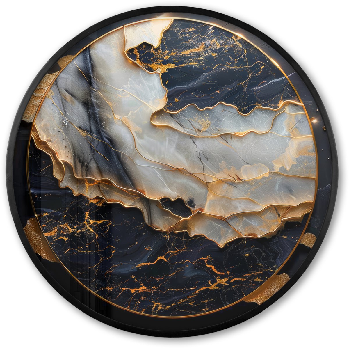FrameYourWall Poster in lijst Rond - Fotolijst 80x80 cm - Posters - Kunst - Goud - Zwart - Modern - Abstract - Ronde posterlijst zwart - Decoratie - Wanddecoratie woonkamer - Muurdecoratie slaapkamer
