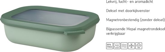 Boîte de conservation Mepal rectangulaire verte de 1000 ml avec un couvercle doté d'une fenêtre transparente.