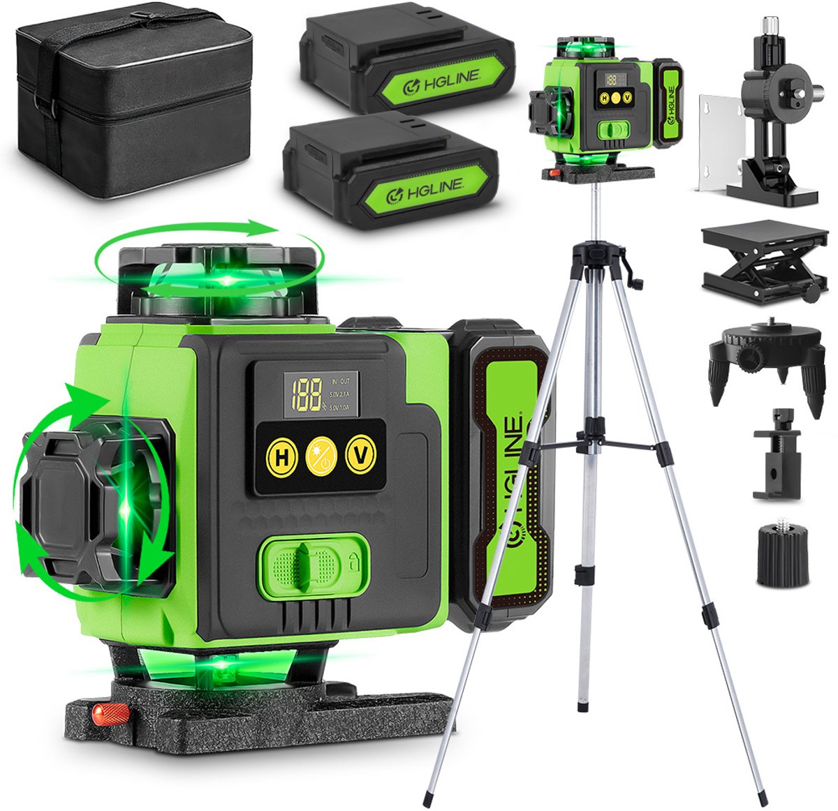 HGLINE Kruislijnlaser met statief - multifunctionele 4D-laser met 16 lijnen - dradenkruislaser waterpas - bouw dradenkruislaser waterpas - voor Bouw, Tegelwerk, Thuisrenovatie, Foto's Ophangen
