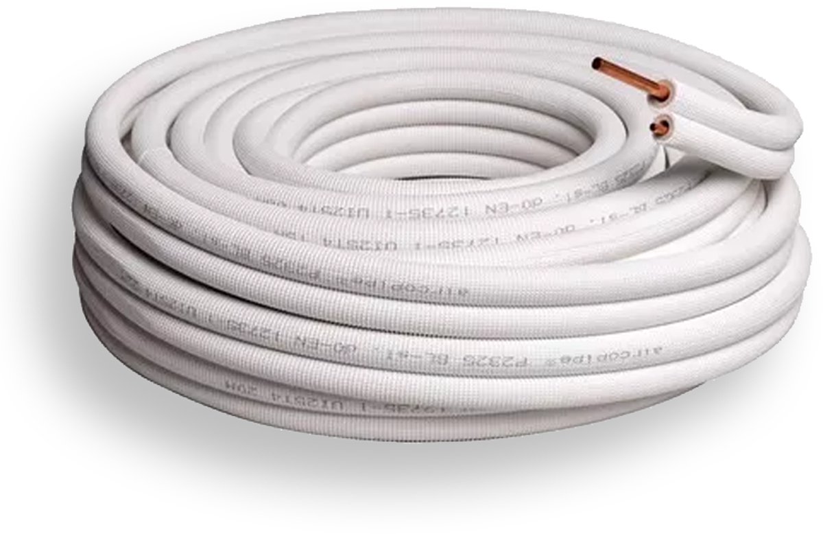 Aircopipe Koelleiding Geïsoleerd Dubbel P2525 Ø 1/4 x 5/8 Volle rol 25 meter Wit