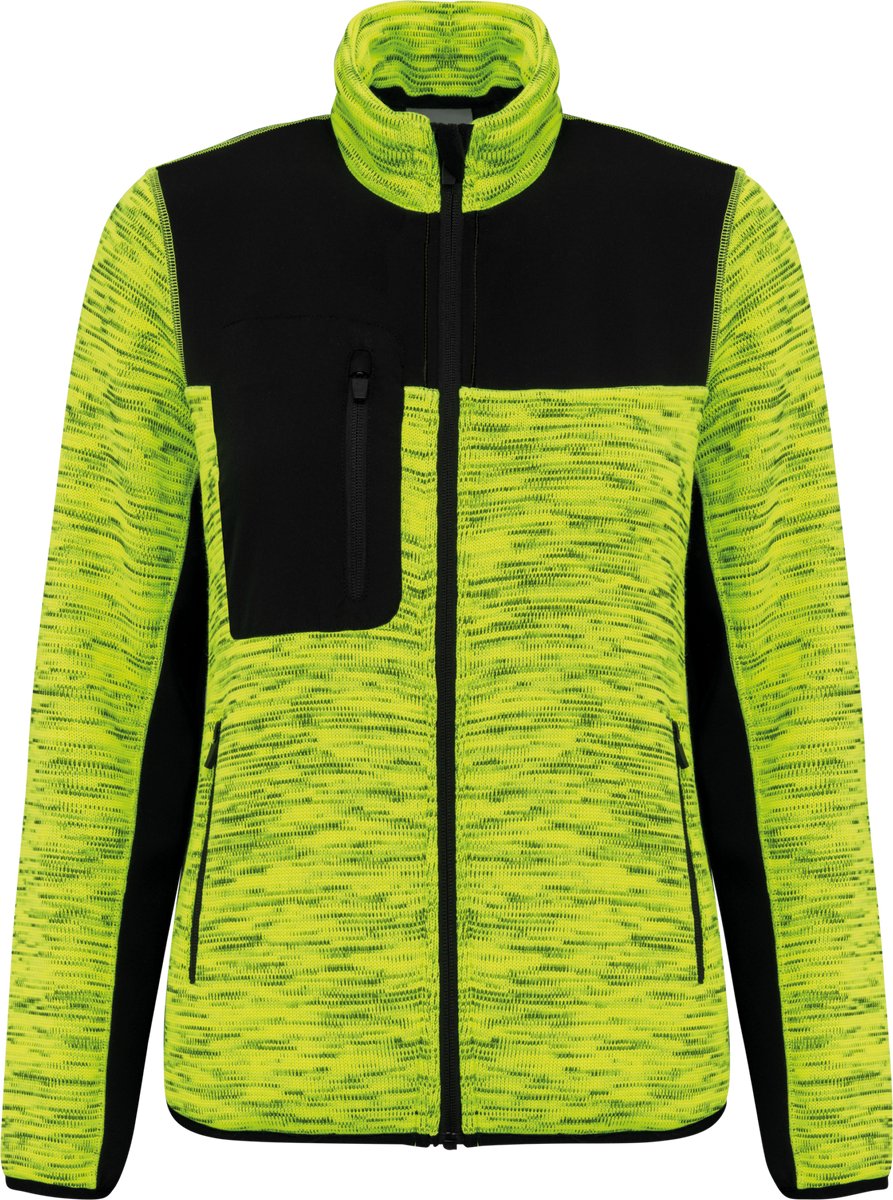 WK. Designed To Work Gerecycled damesjasje in polytricot WK9109 - Fluorescent Yellow Melange / Black - 3XL