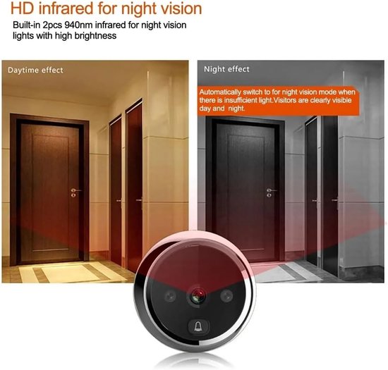 Slimme Elektronische Deur Viewer Met Video-opname, Infrarood Nachtzicht, Groothoek Lens en Lange Batterijduur van Silvergear — afbeelding 4