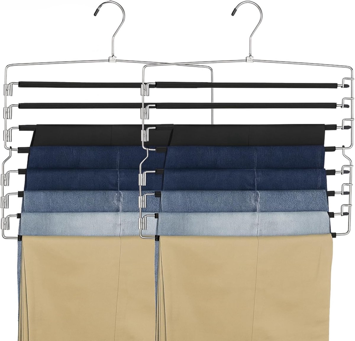 Opvouwbare kleerhangers met 8 niveaus en antislip armen, 2 stuks