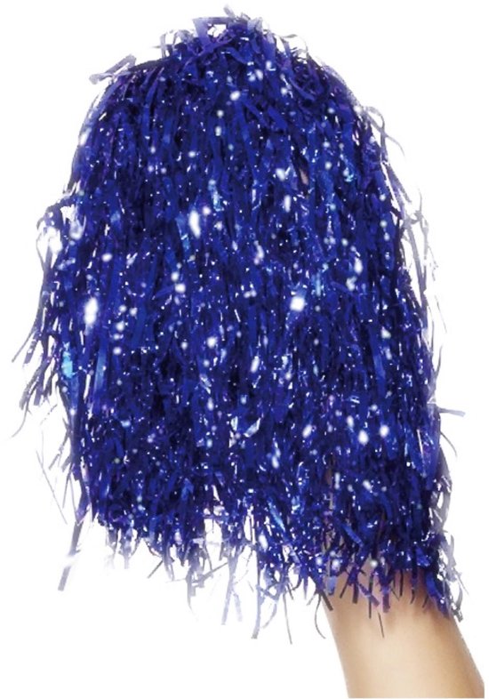 Cheerballs/pompoms - 2x - blauw - met ringgreep - 30 cm - pompons - Cheerleader verkleed accessoires