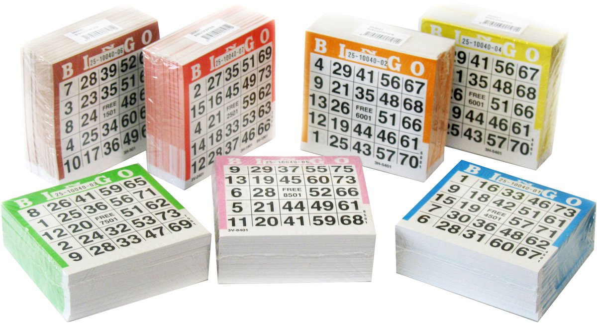 Bingokaarten - 5x blok van 500 vellen - nummers 1-75 - bingoblok - 10 x 10 cm - Bingospel - Bingo spellen - Bingo spelen
