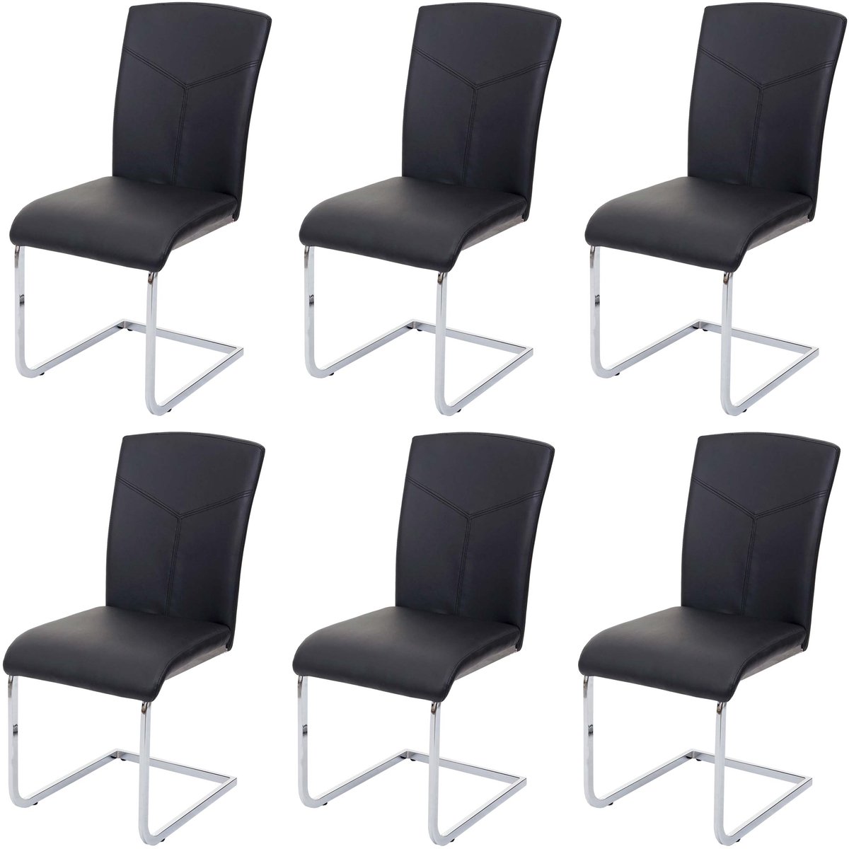 MCW Set van 6 eetkamerstoelen MCW-F36, vrijdragende keukenstoel conferentiestoel ~ kunstleer, zwart