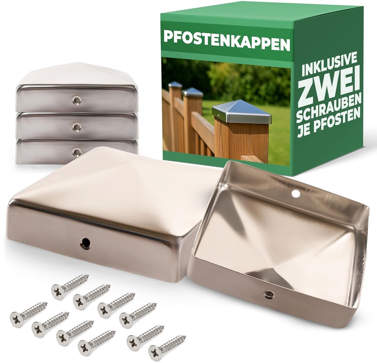 Novatool 5 stuks RVS paaldoppen 71x71mm met schroeven, paalafdekking paalkap 7,1cm houten paal hek paal hekafdekking afdekkappen afdekkap hekkap hekkappen paalschoenen