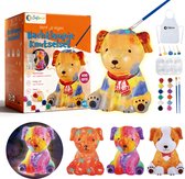Craftiverse – Paint Your Own Lamp – Knutselset Nachtlampje Kinderen – Schilderen - Hond Editie – Knutselen Voor Kinderen - Verf je eigen Nachtlampje – Inclusief Verf, Penselen, Sponsjes, Schort & Sjablonen