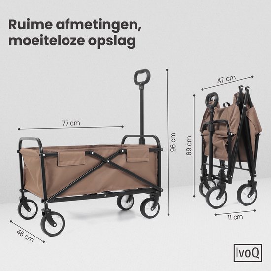 IvoQ Opvouwbare Bolderkar - Bruin - Stevig Stalen Frame - Draagvermogen 80 kg - Compact & Lichtgewicht - Ideaal voor Strand, Camping, Tuin & Boodschappen van Merkloos — afbeelding 5