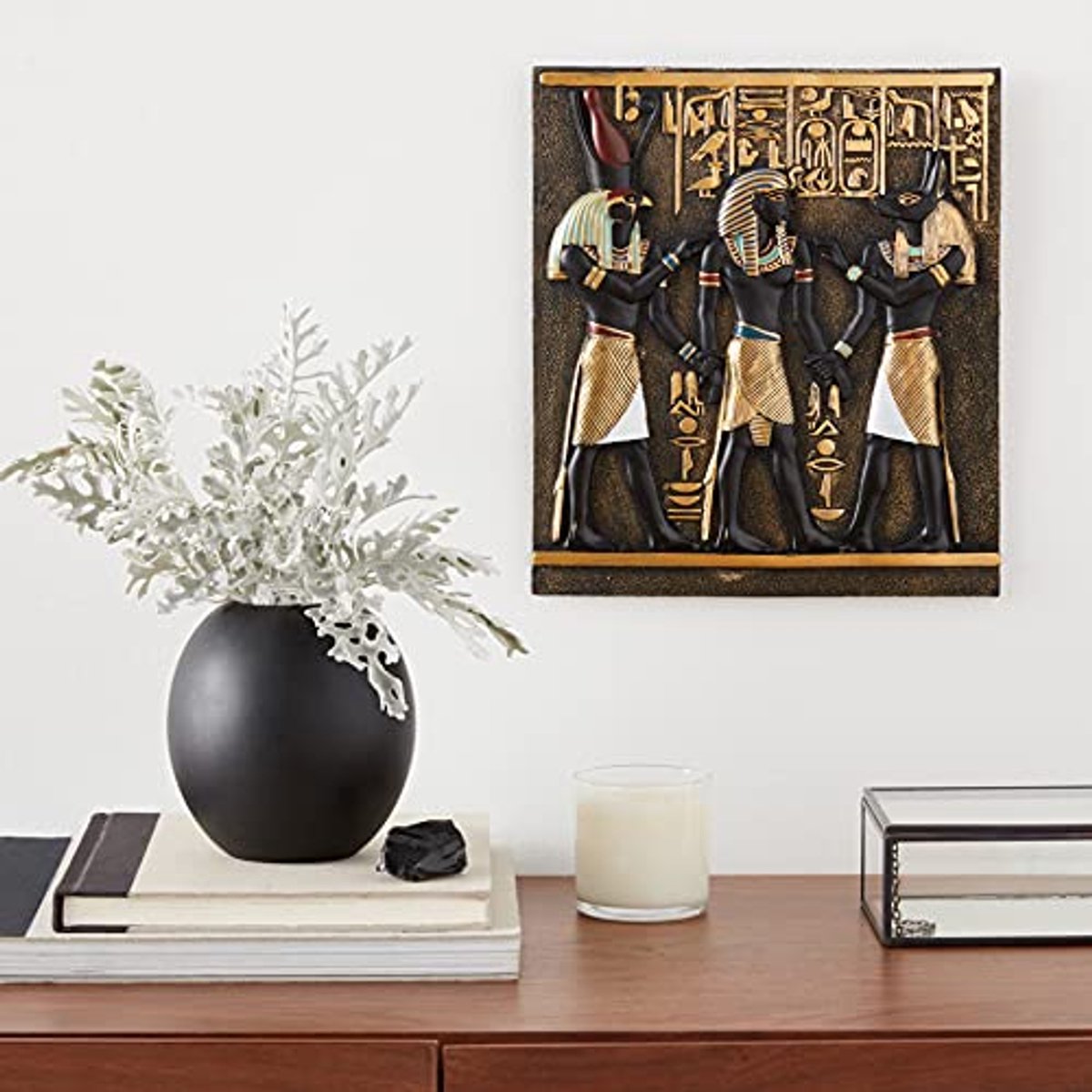 Muurfries van Rameses I tussen Horus en Anubis – 11 inch Egyptisch Decor